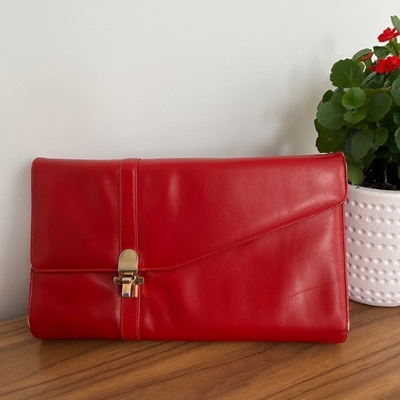 VINTAGE Red Envelope Style Shoulder Bag Clutch Bag Day to Night Business Office - Picture 5 of 16